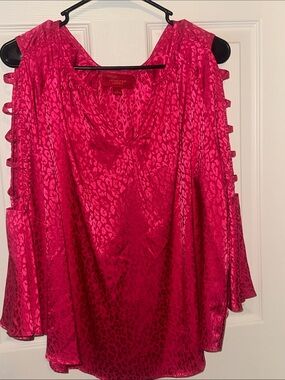 Jennifer Lopez Bright Pink Cold-Shoulder Animal-Print Blouse